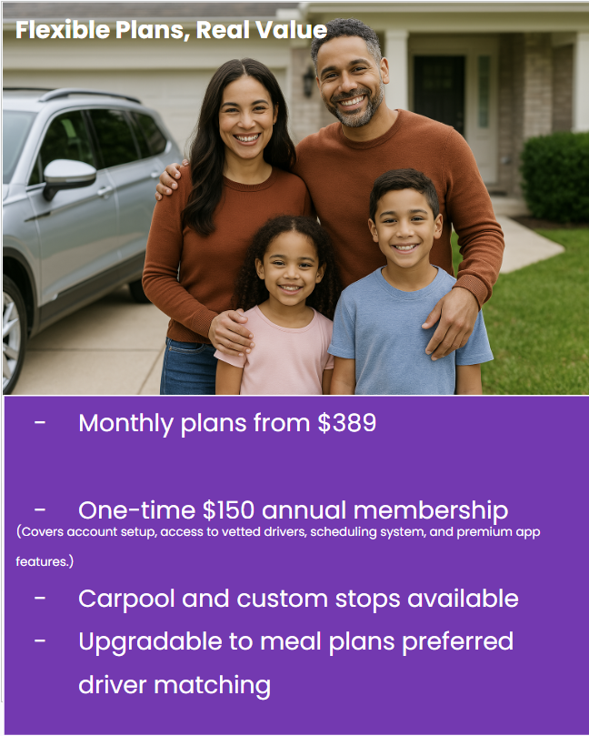 Nanny Driver's flexible and transparent pricing plans for families