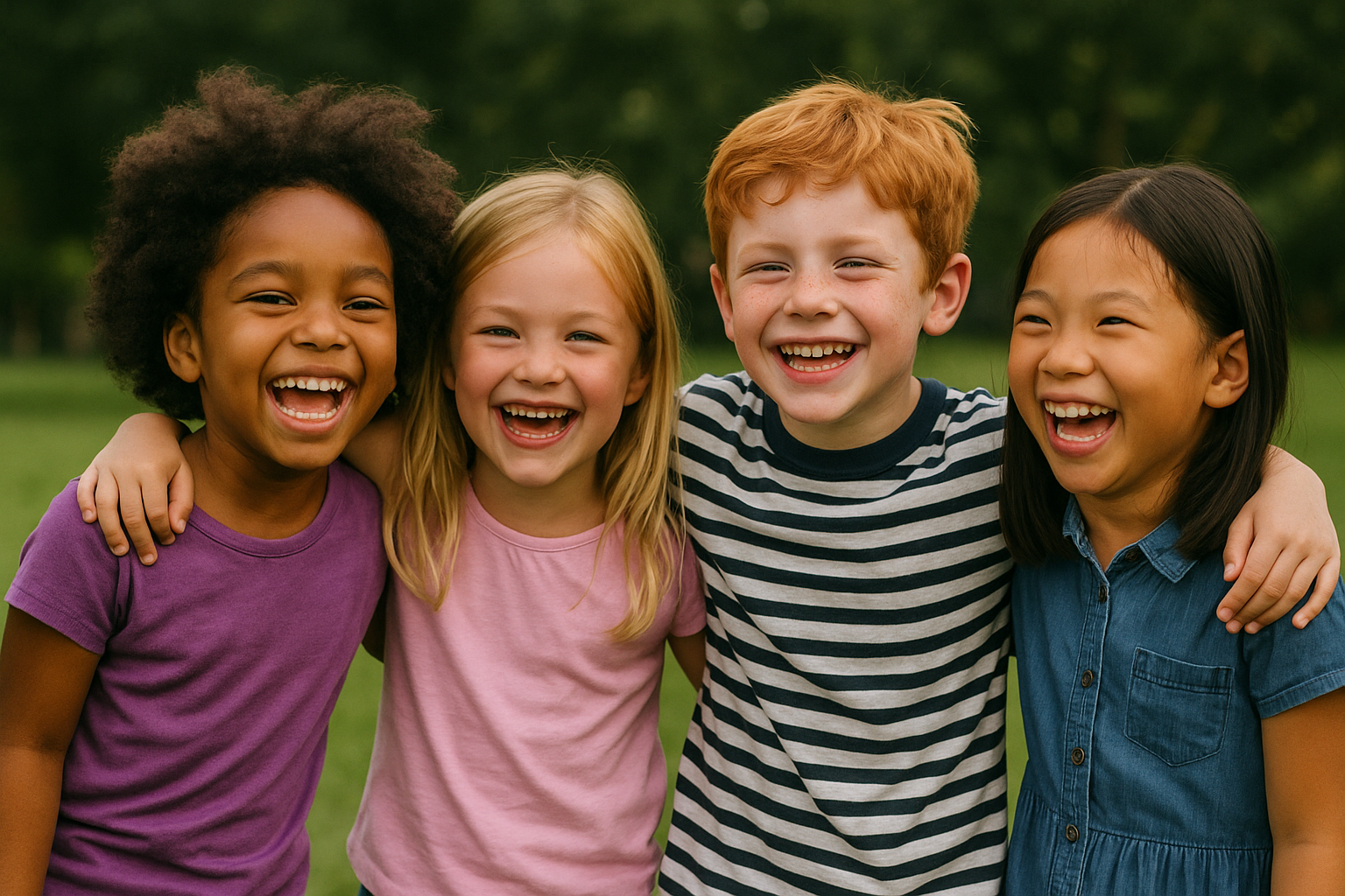 Diverse group of happy, smiling children benefiting from Nanny Driver's mission