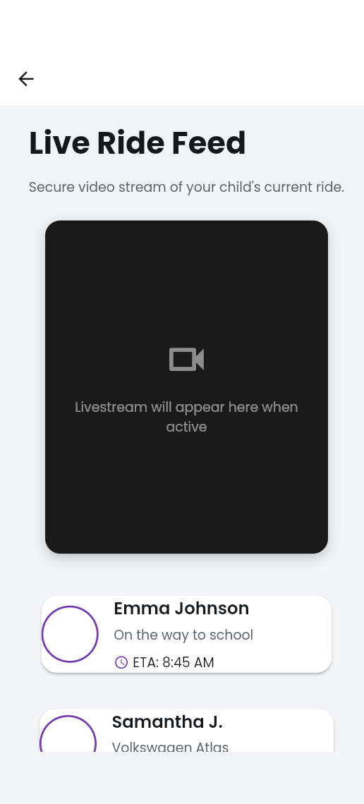 Live Ride Feed screen with video and map view