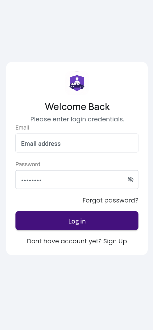 Login Screen of the Nanny Driver App